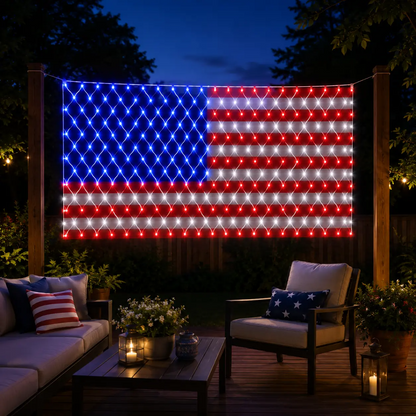 Solar American Flag Net Lights – 6.5ft Super Bright Waterproof Patriotic Decor