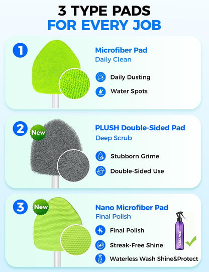 Extendable Windshield Cleaner Tool with 5 Microfiber Pads