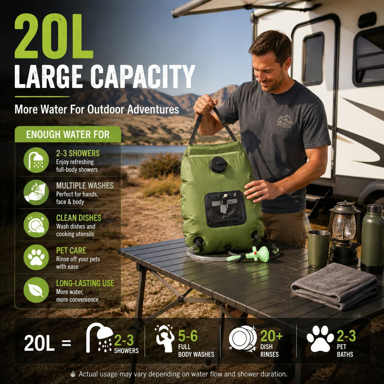Solar Camping Shower Bag – 5 Gal/20L Portable Outdoor Shower