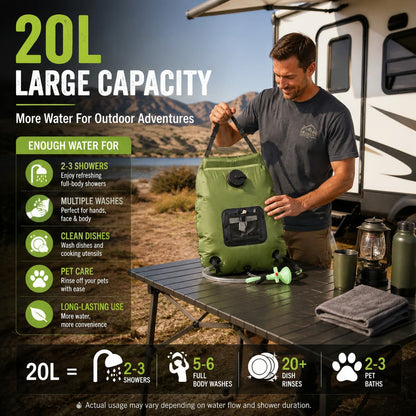 Solar Camping Shower Bag – 5 Gal/20L Portable Outdoor Shower
