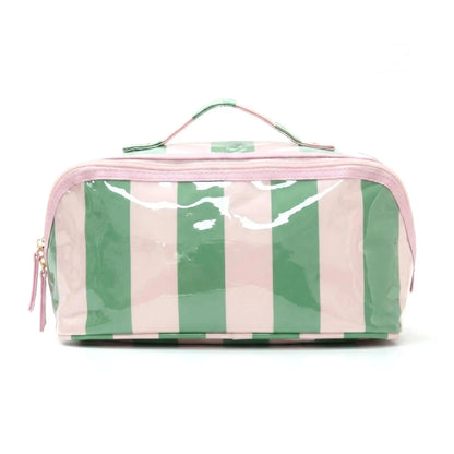 Preppy Striped PVC Travel Cosmetic Bag – Large Capacity, Waterproof Makeup Organizer