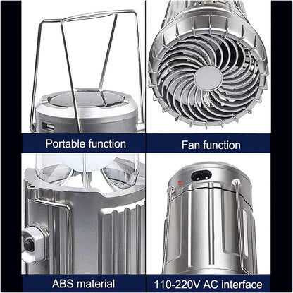 Solar Camping Lantern Fan Rechargeable LED Light Power Bank