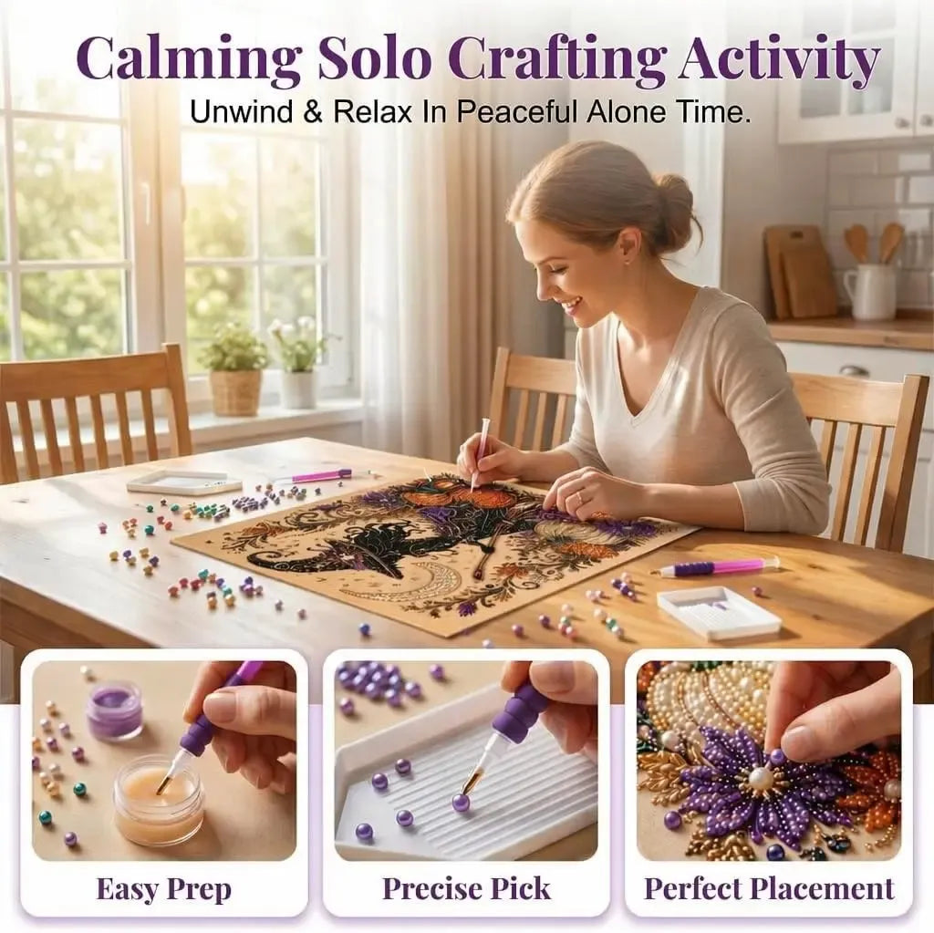 Halloween Pearl Art DIY Kit – 6 Spooky Designs, Shimmering Fall Craft for All Ages