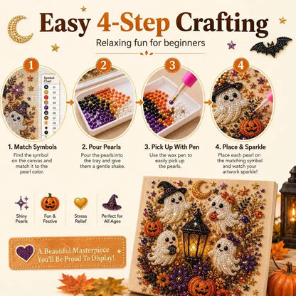 Halloween Pearl Art DIY Kit – 6 Spooky Designs, Shimmering Fall Craft for All Ages