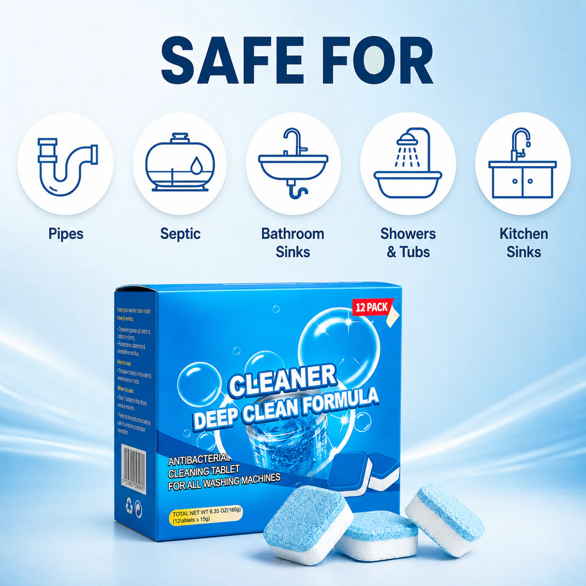 Drain Dissolver Tablets 12-Pack – Sink, Shower & Washer Rescue