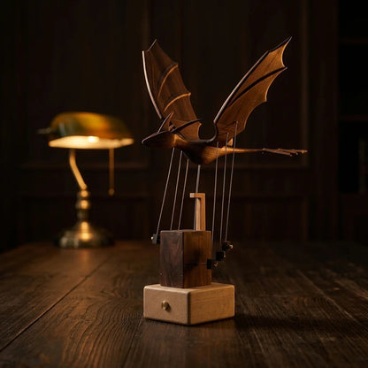 Wooden Manta Ray Sculpture with Moving Wings