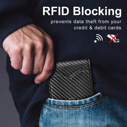 2026 Slim Carbon Fiber RFID Wallet for Men – 11 Card Slots Minimalist Front Pocket Wallet