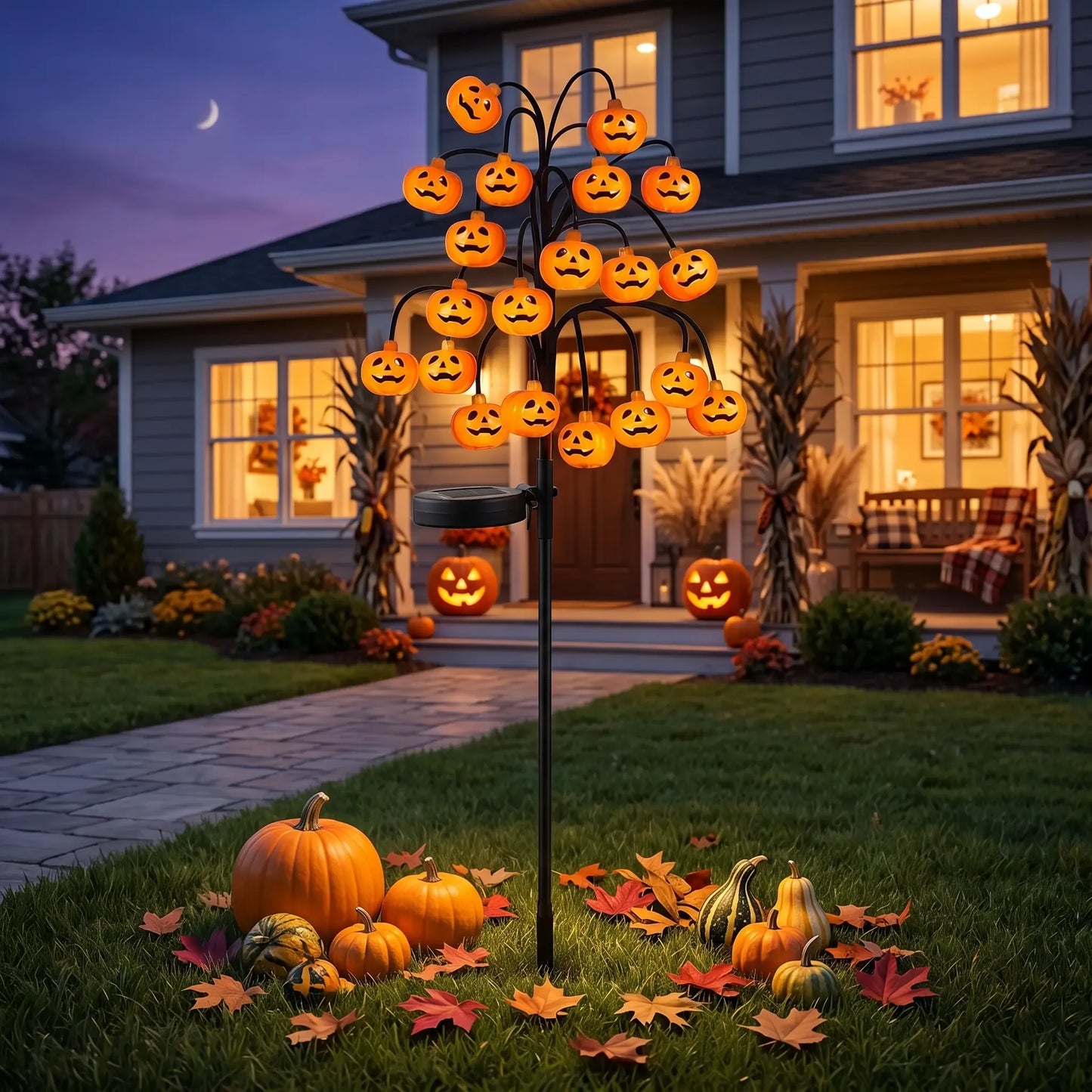 20-LED Halloween Solar Stake Lights – 4 Spooky Styles, 8 Modes, Auto On/Off