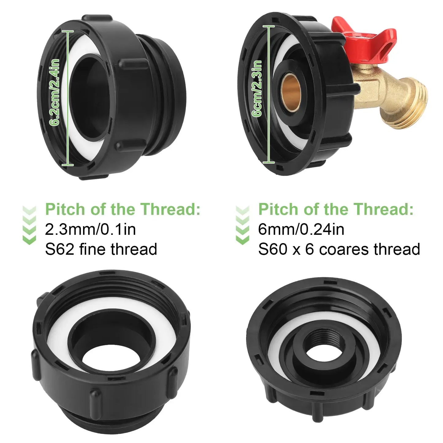 2.44" IBC Tote Tank Adapter Garden Hose Connector