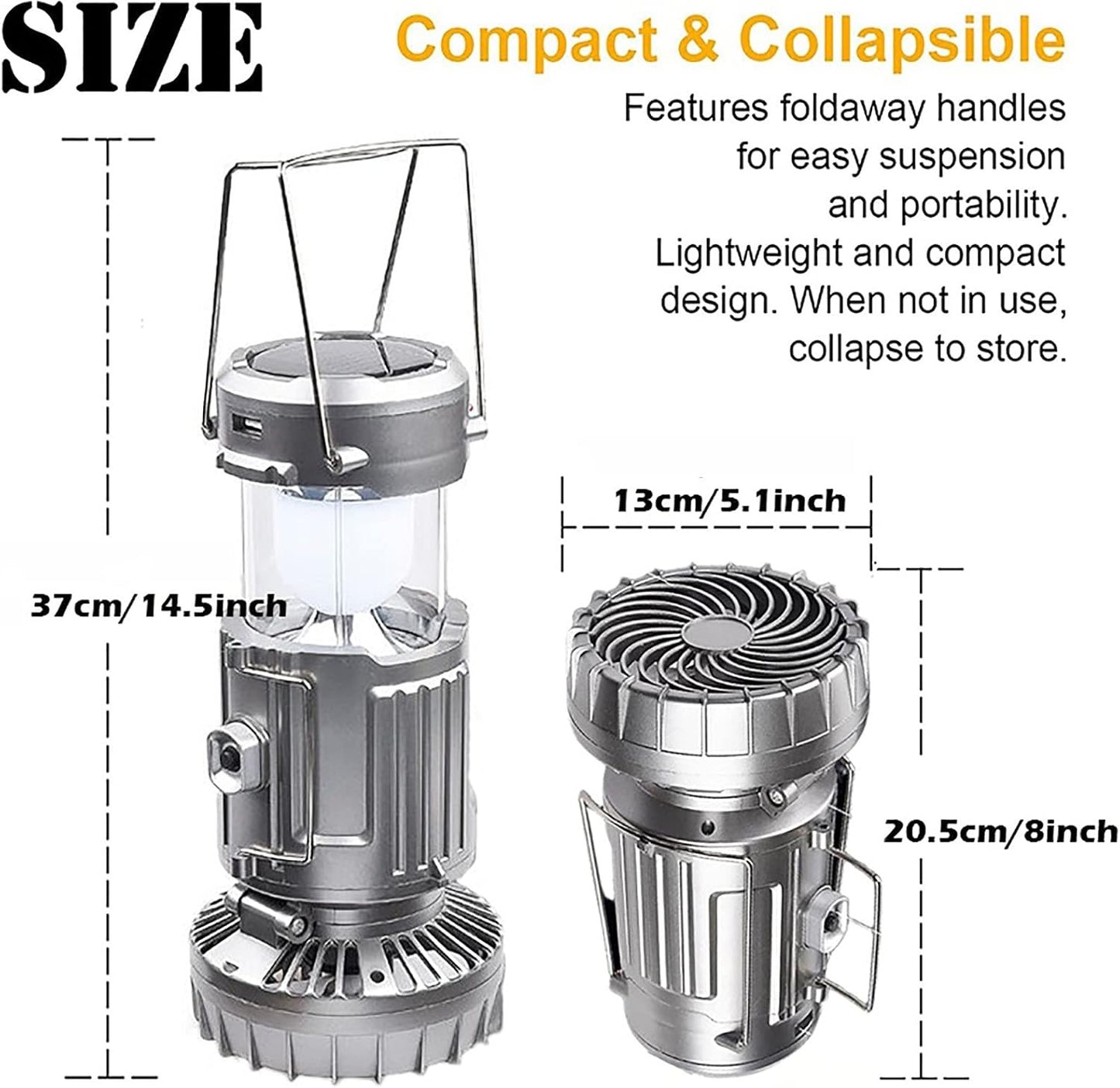 Solar Camping Lantern Fan Rechargeable LED Light Power Bank