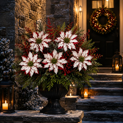 🌺🎄Christmas Poinsettia Planter Inserts – Set of 6 Holiday Floral Picks