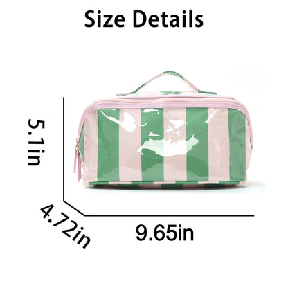 Preppy Striped PVC Travel Cosmetic Bag – Large Capacity, Waterproof Makeup Organizer