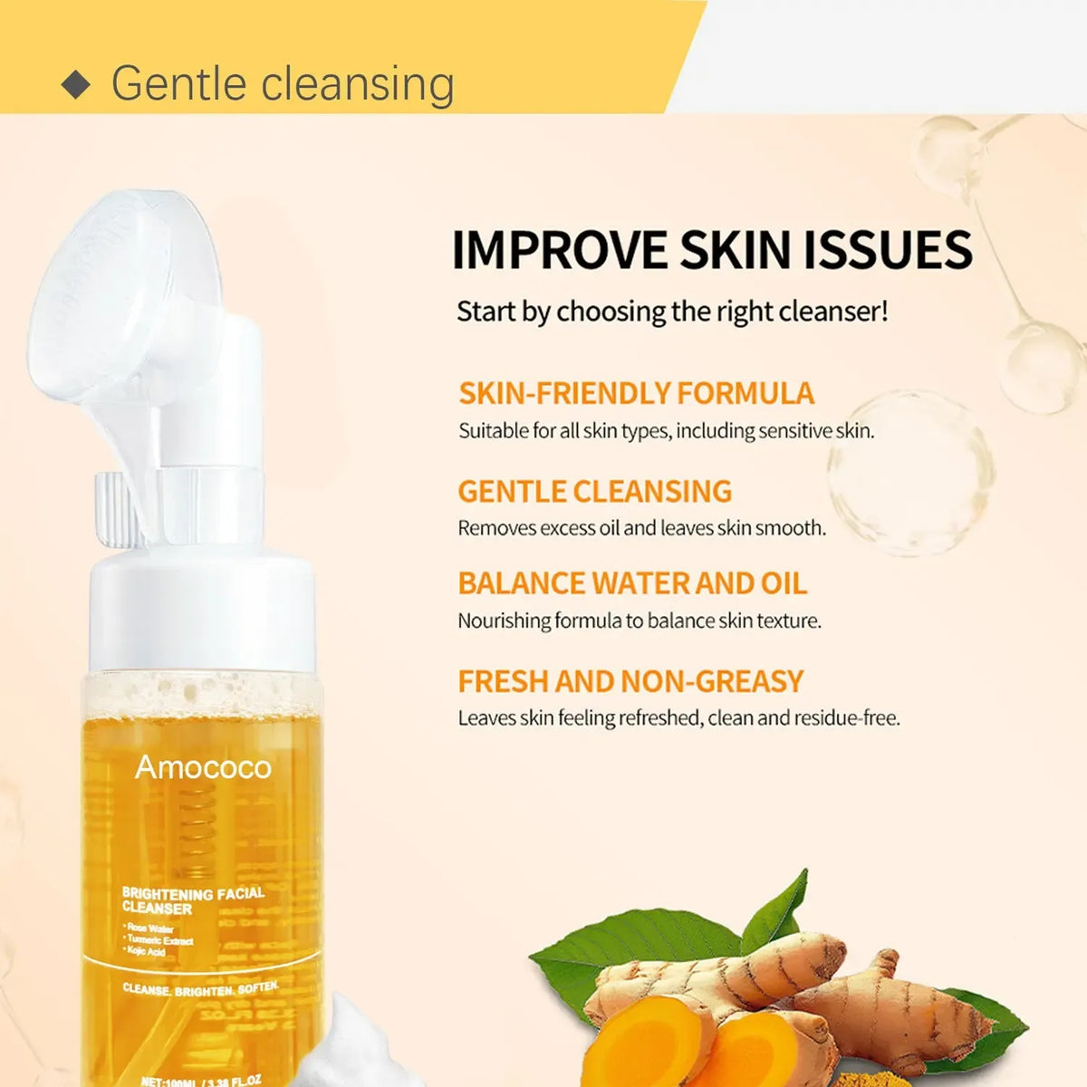 Brightening Facial Cleanser with Rose Water, Turmeric & Kojic Acid – 100ml