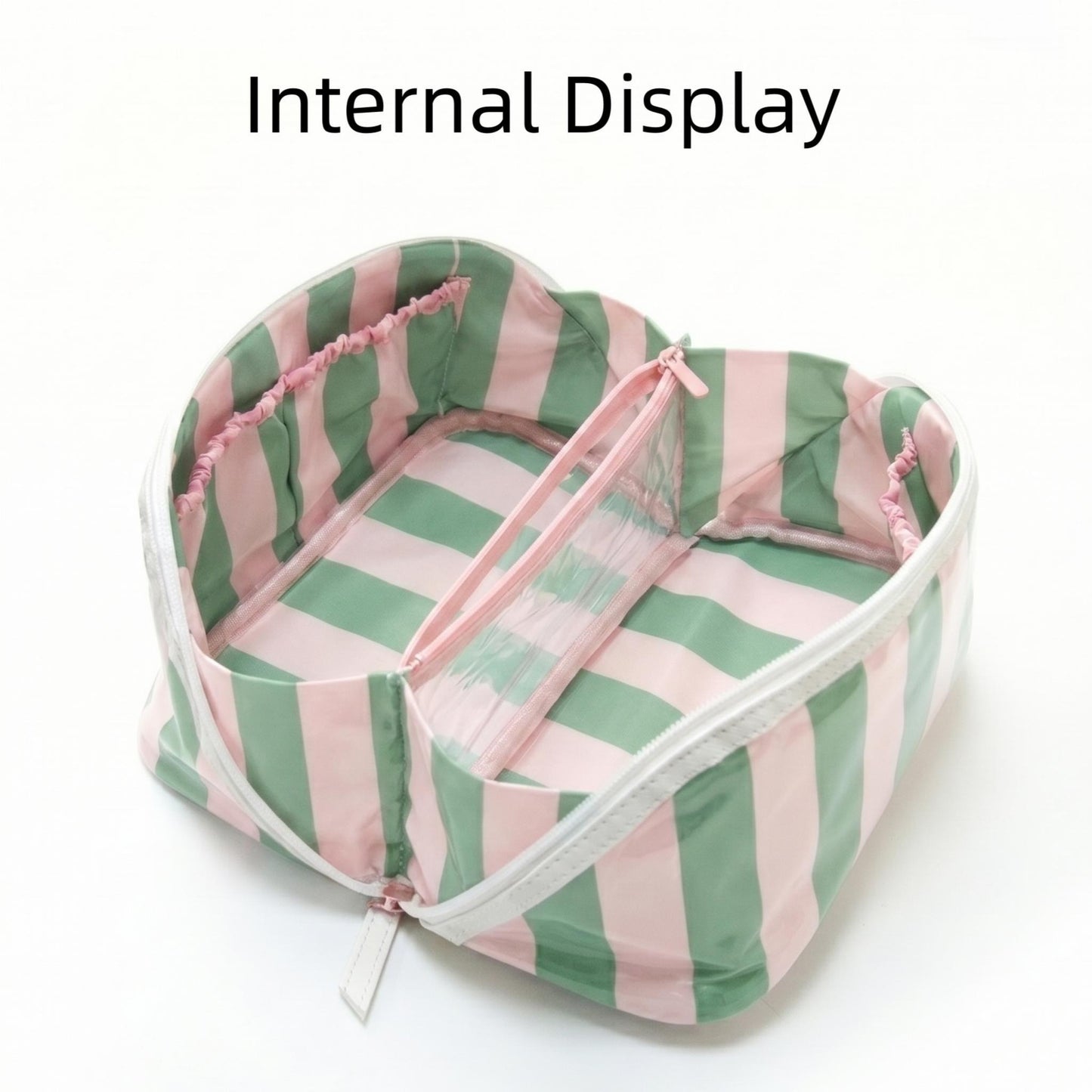 Preppy Striped PVC Travel Cosmetic Bag – Large Capacity, Waterproof Makeup Organizer