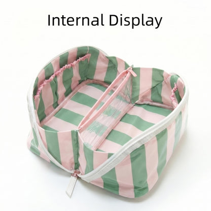 Preppy Striped PVC Travel Cosmetic Bag – Large Capacity, Waterproof Makeup Organizer