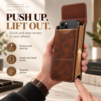 Men's Waist Phone Pouch with Card Slot & Metal Belt Clip – Large Smartphone Holster
