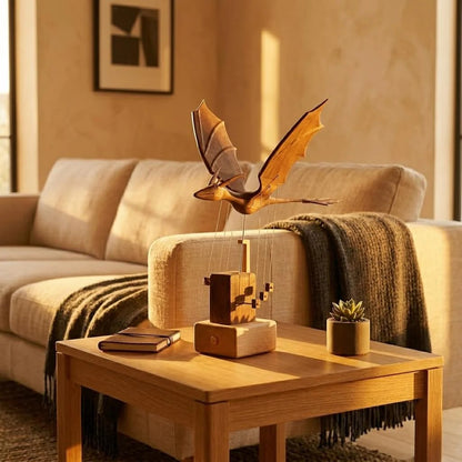 Wooden Manta Ray Sculpture with Moving Wings