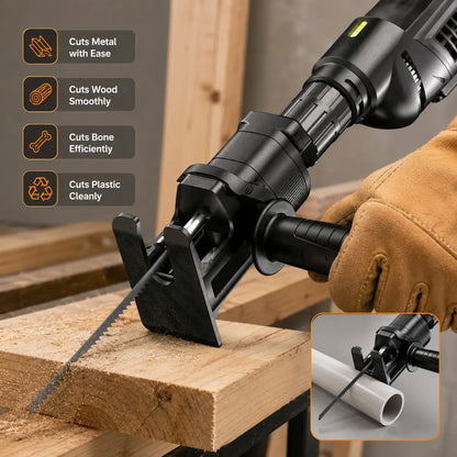 Reciprocating Saw Attachment for Drill – 3 Blades for Wood, Metal & PVC