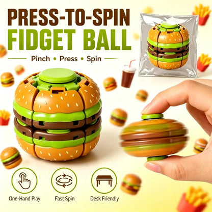 Press-to-Spin Transforming Fidget Ball – 3D Printed Sensory Gyro Toy, 3 Food Designs