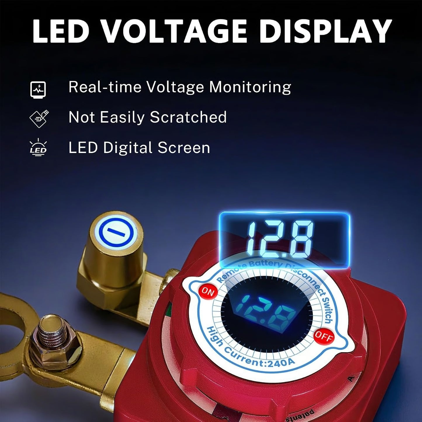 12V 240A Remote Battery Disconnect Switch with LED Voltage Display