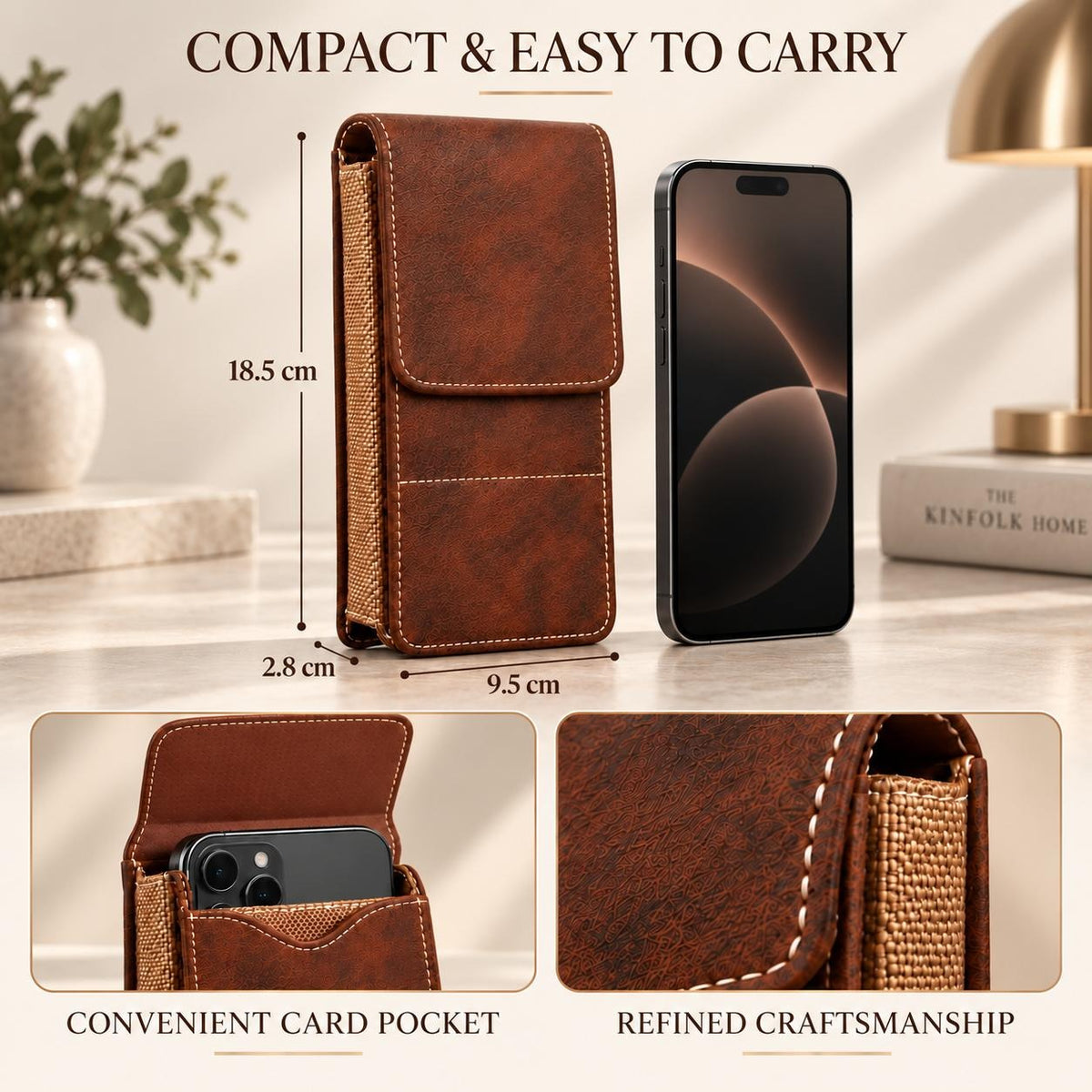 Men's Waist Phone Pouch with Card Slot & Metal Belt Clip – Large Smartphone Holster