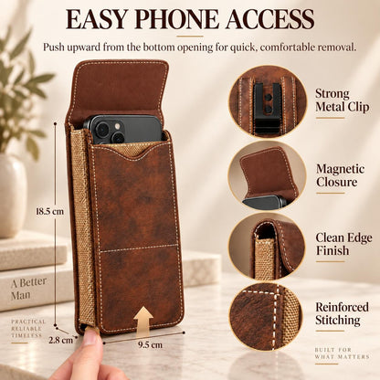 Men's Waist Phone Pouch with Card Slot & Metal Belt Clip – Large Smartphone Holster