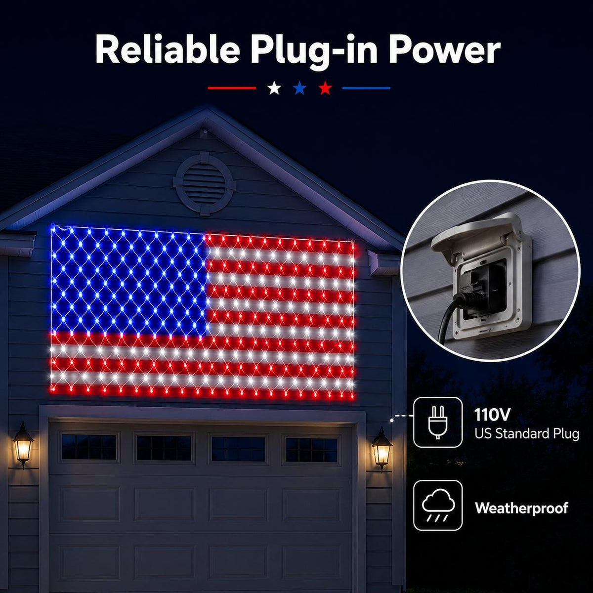 Solar American Flag Net Lights – 6.5ft Super Bright Waterproof Patriotic Decor