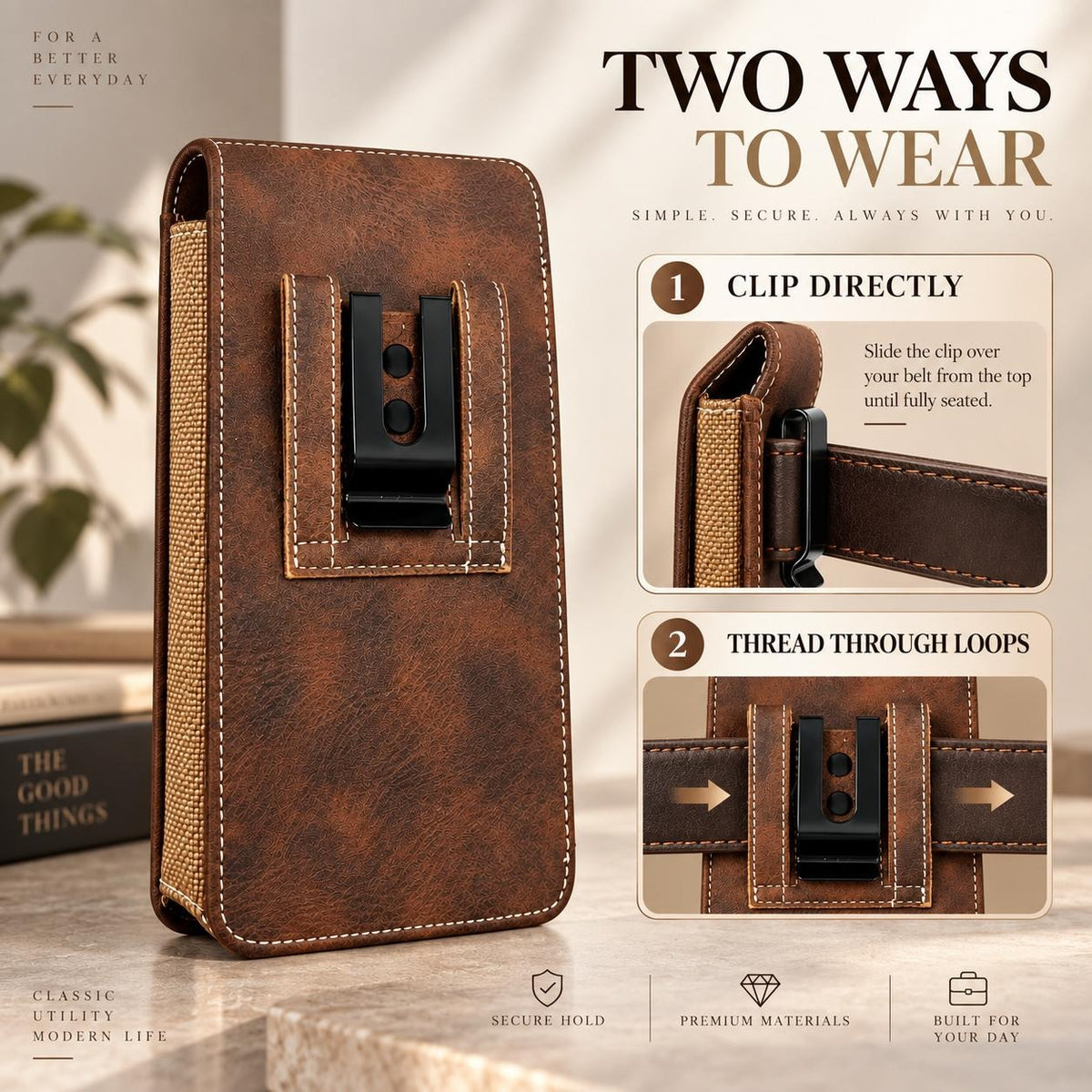 Men's Waist Phone Pouch with Card Slot & Metal Belt Clip – Large Smartphone Holster