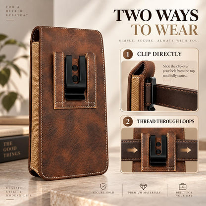 Men's Waist Phone Pouch with Card Slot & Metal Belt Clip – Large Smartphone Holster