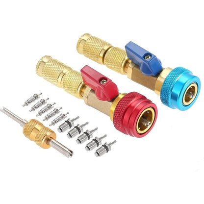 R134A AC Valve Core Service Kit – High & Low Pressure Remover, 10 Valve Cores & Wrench