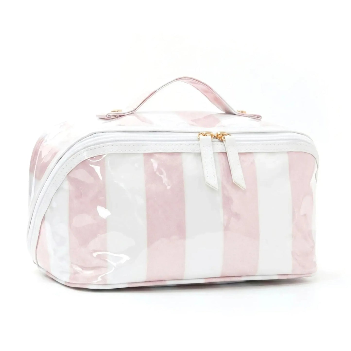 Preppy Striped PVC Travel Cosmetic Bag – Large Capacity, Waterproof Makeup Organizer