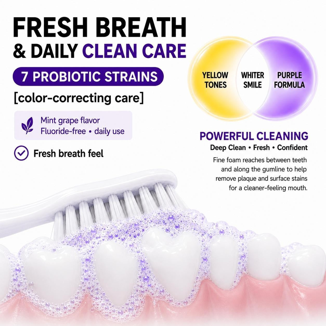 7-Pro Probiotic Purple Toothpaste for Fresh Breath & Brightening