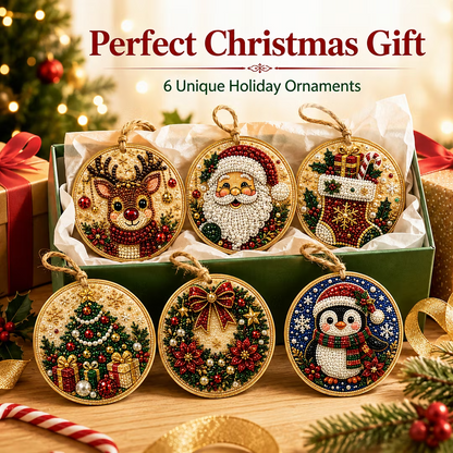 6Pcs DIY Wooden Christmas Tree Diamond Painting Ornaments