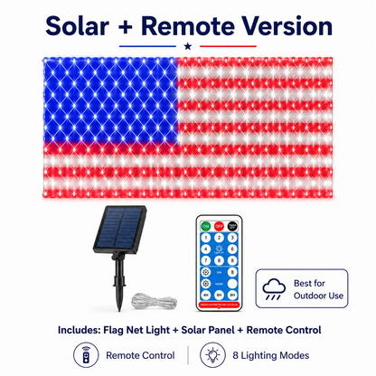 Solar American Flag Net Lights – 6.5ft Super Bright Waterproof Patriotic Decor