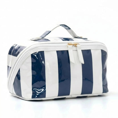Preppy Striped PVC Travel Cosmetic Bag – Large Capacity, Waterproof Makeup Organizer