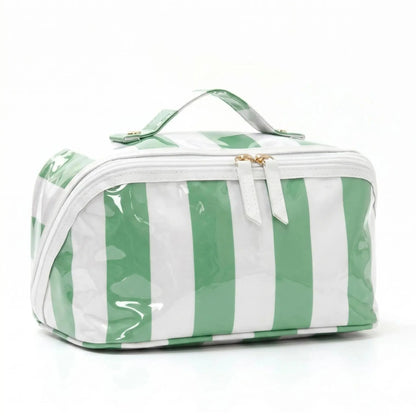 Preppy Striped PVC Travel Cosmetic Bag – Large Capacity, Waterproof Makeup Organizer