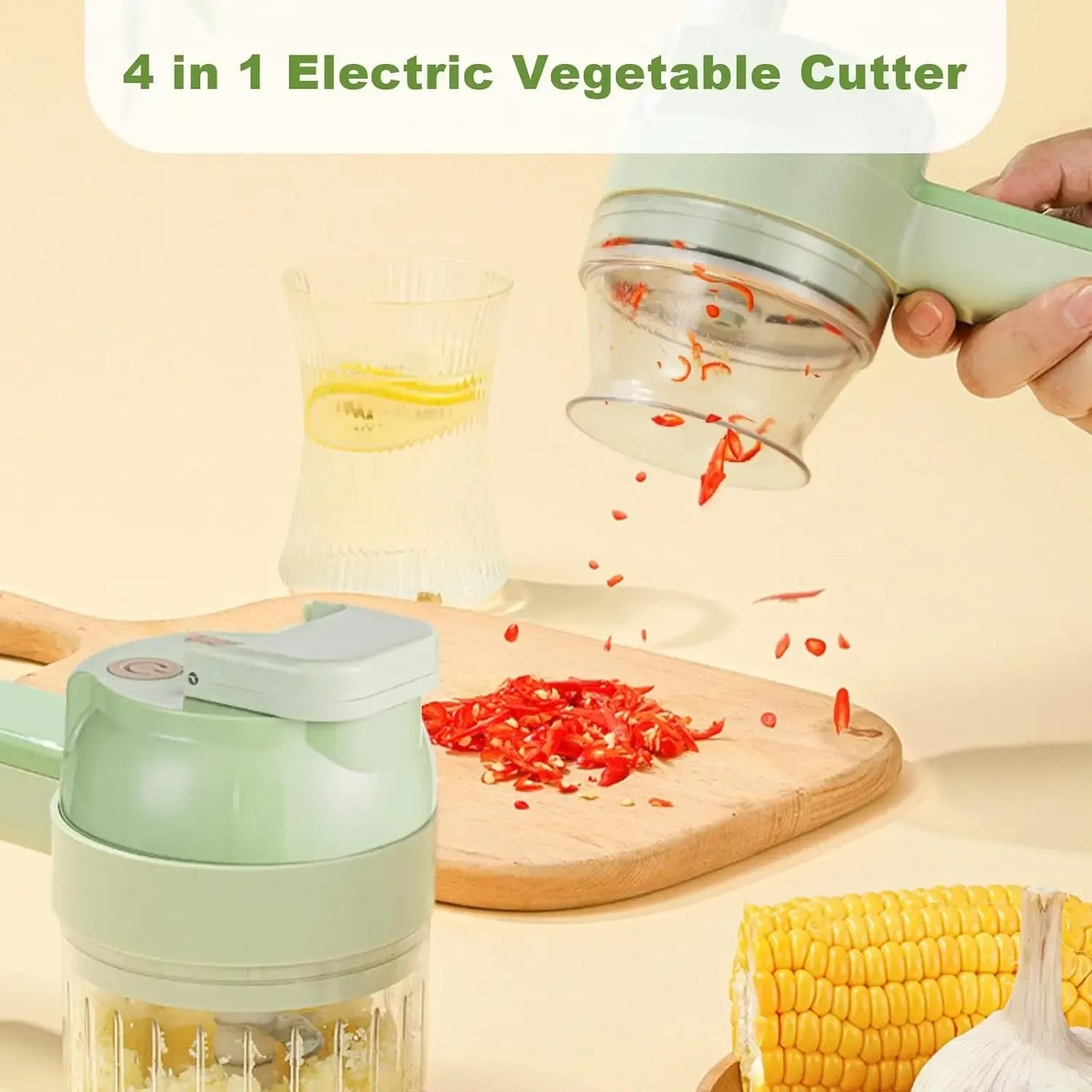 4-in-1 Electric Vegetable Chopper – Wireless Mini Food Processor & Garlic Press