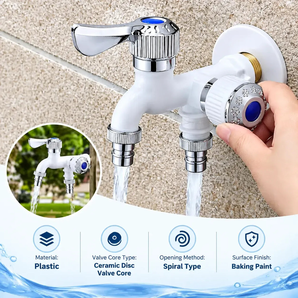 Dual Outlet Washing Machine Faucet, 1/2-Inch Universal Connector