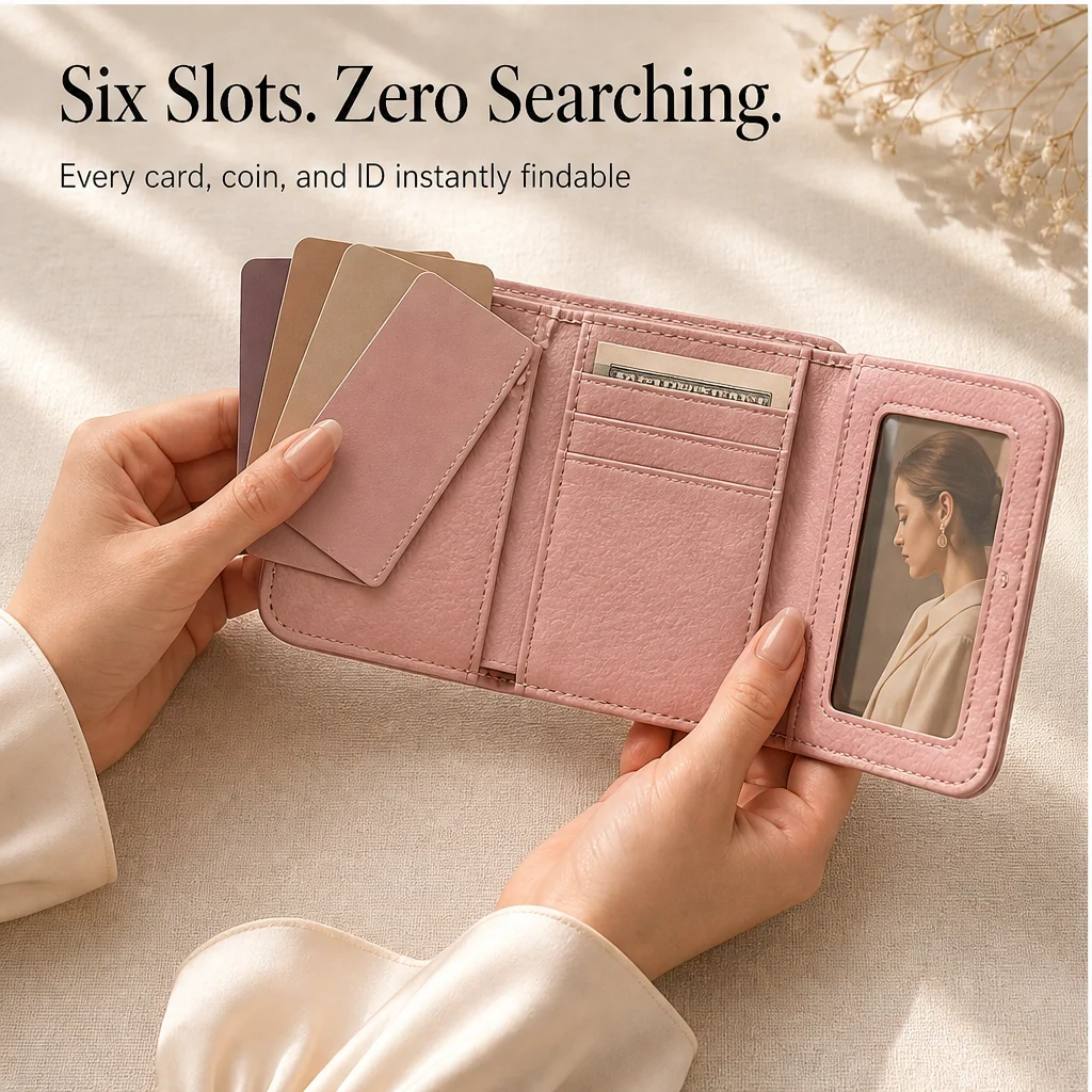 Women's Slim Tri-Fold RFID Wallet – Zip Pocket, Keychain