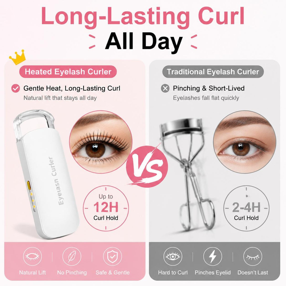 USB Rechargeable Heated Eyelash Curler – 3 Temps, Long-Lasting Natural Curl