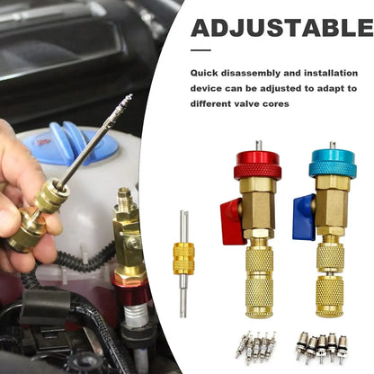 R134A AC Valve Core Service Kit – High & Low Pressure Remover, 10 Valve Cores & Wrench
