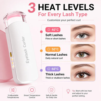 USB Rechargeable Heated Eyelash Curler – 3 Temps, Long-Lasting Natural Curl