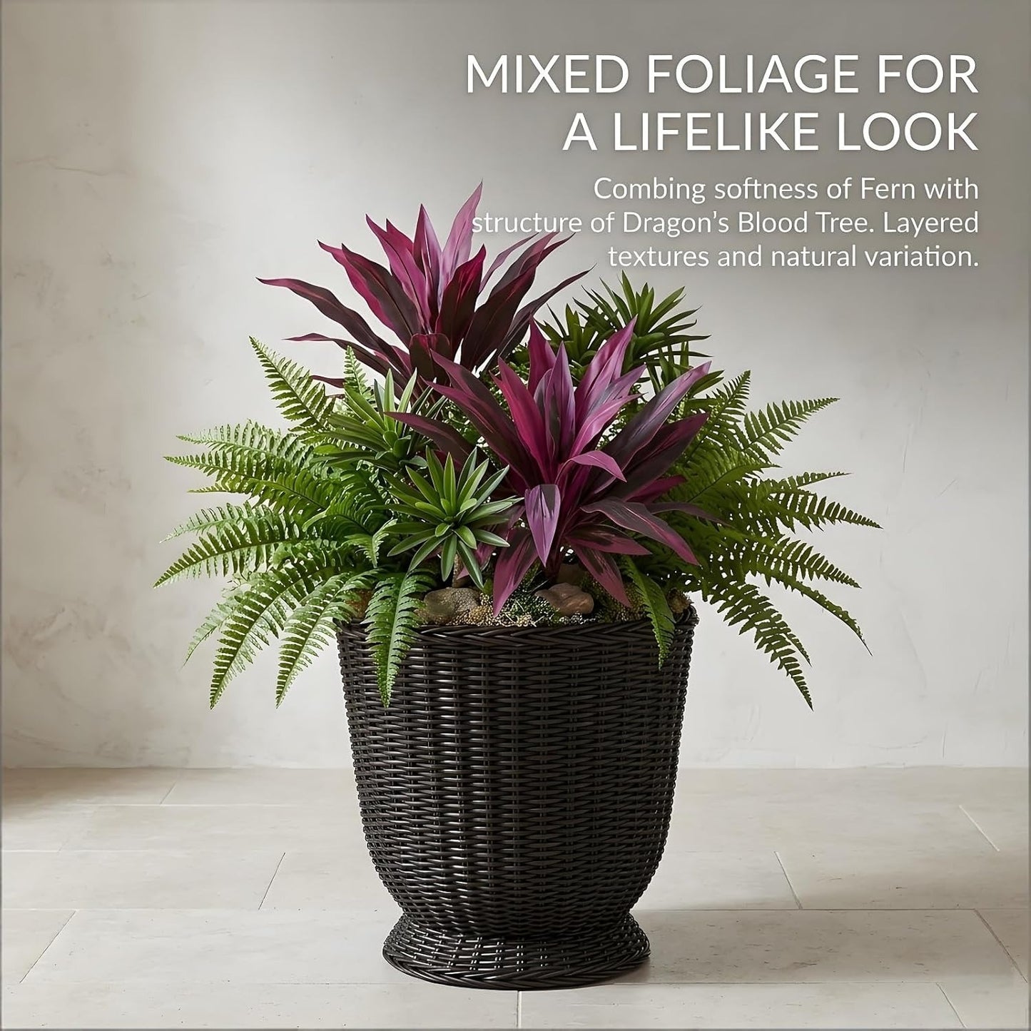 UV-Resistant Artificial Boston Fern & Cordyline Plant – Realistic Outdoor Decor