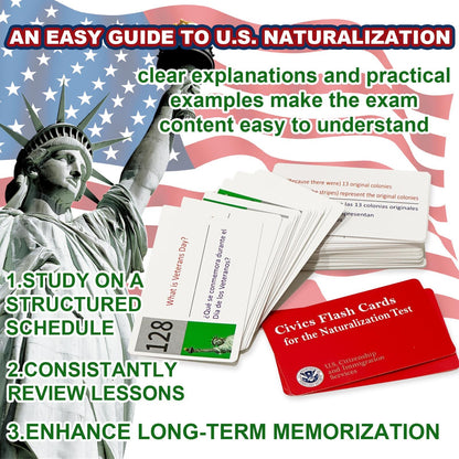 2026 US Citizenship Flash Cards – 128 Official Questions & Answers (English & Spanish)