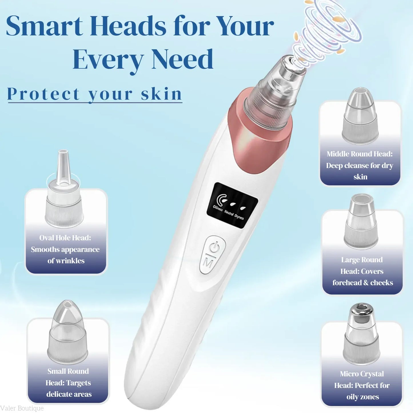 USB Rechargeable Blackhead Remover Pore Vacuum with 4 Suction Heads