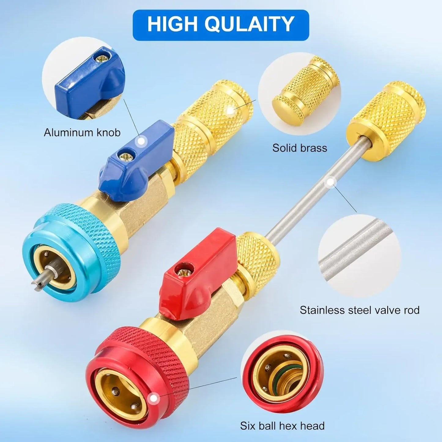 R134A AC Valve Core Service Kit – High & Low Pressure Remover, 10 Valve Cores & Wrench