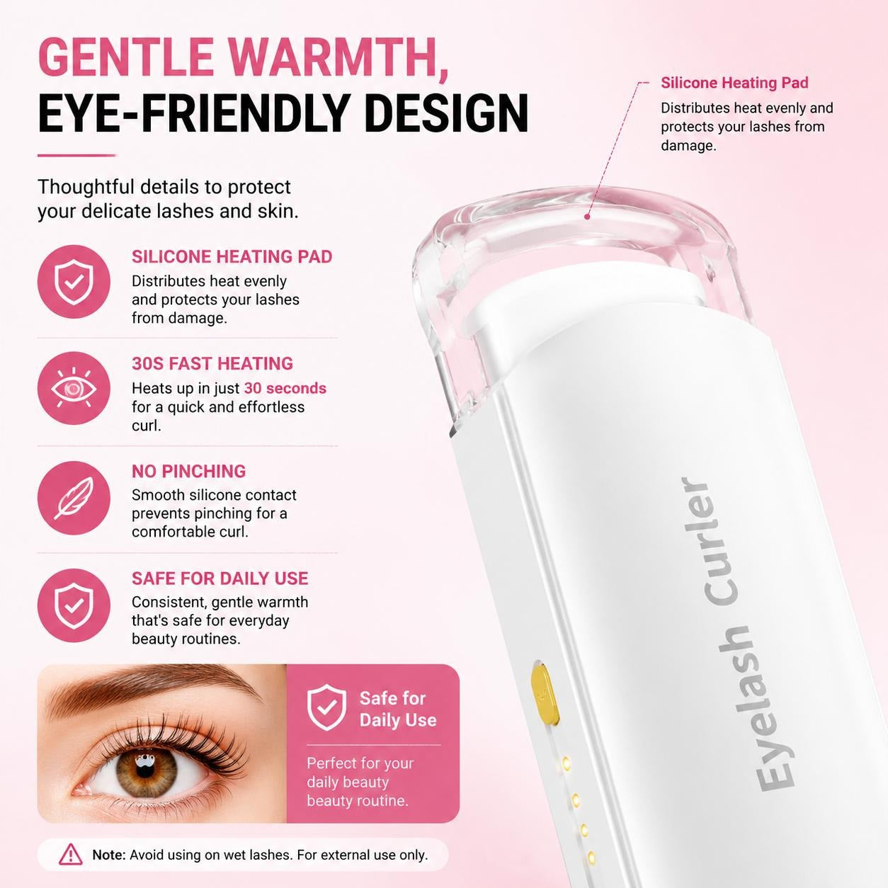 USB Rechargeable Heated Eyelash Curler – 3 Temps, Long-Lasting Natural Curl