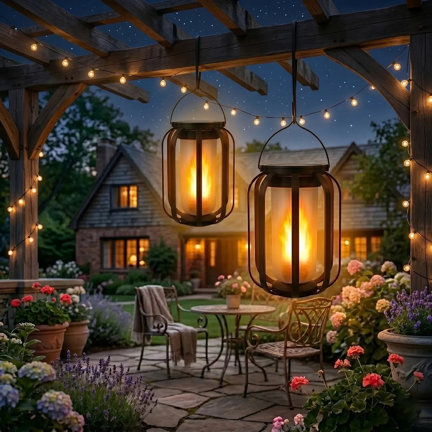 Solar Flame Garden Lantern – Realistic Dancing Flame, Solar & USB Charging, Waterproof Patio Light