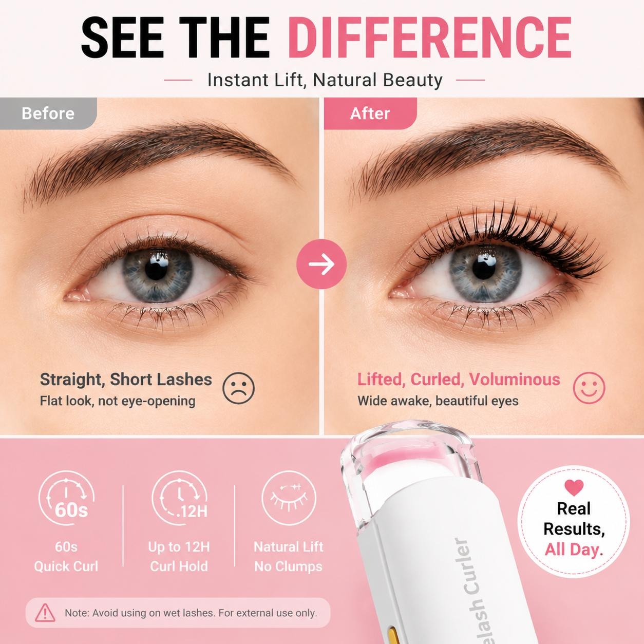 USB Rechargeable Heated Eyelash Curler – 3 Temps, Long-Lasting Natural Curl