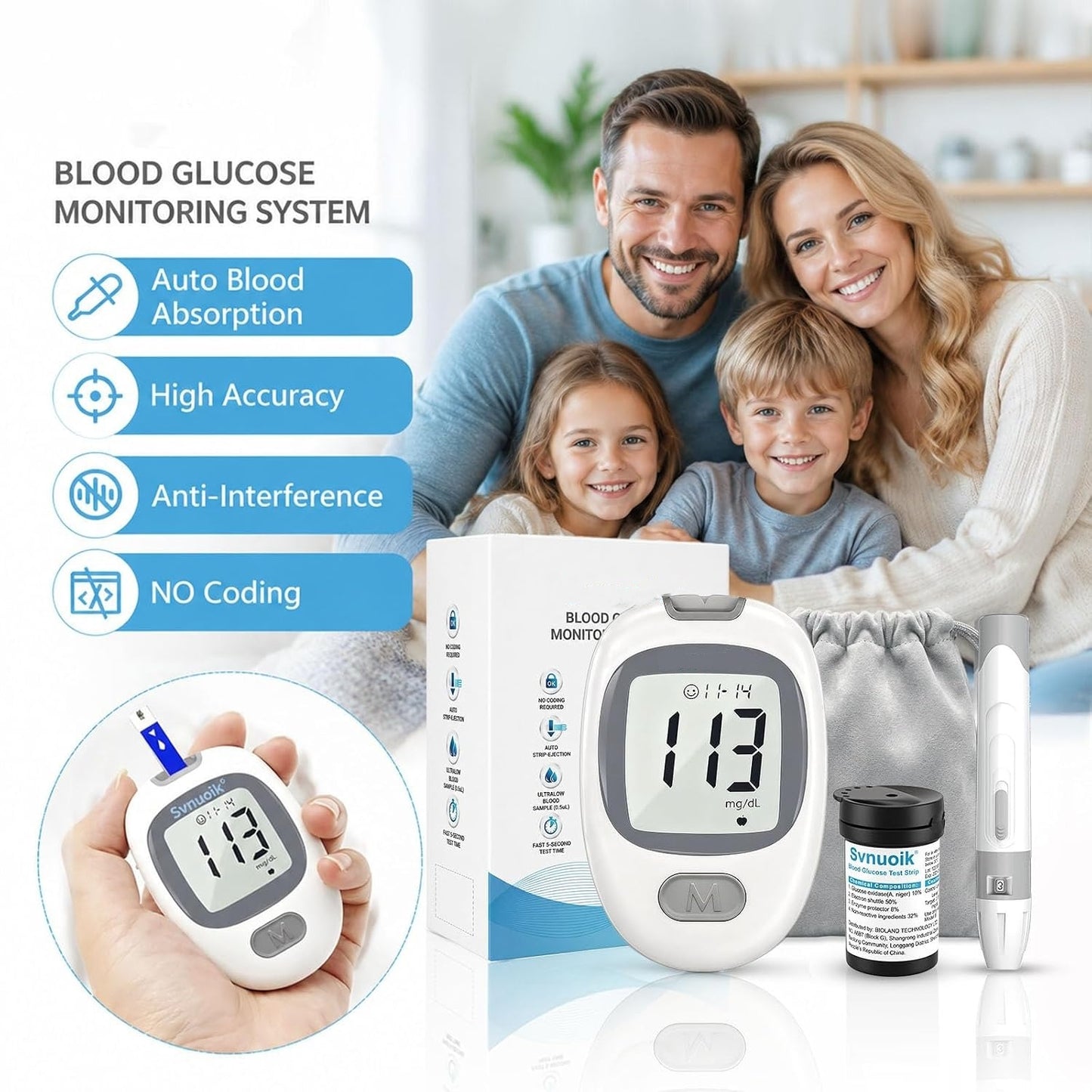Portable Blood Glucose Monitor Kit – Accurate, No Coding, 5 Kit Options